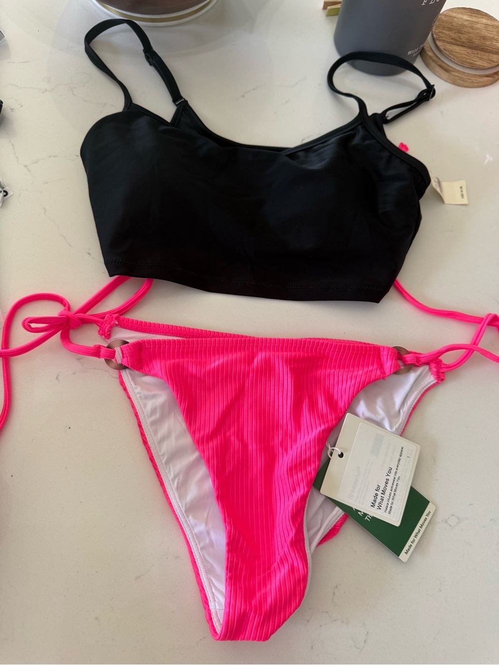 HALARA Black & Hot Pink Ribbed Two-Piece Bikini